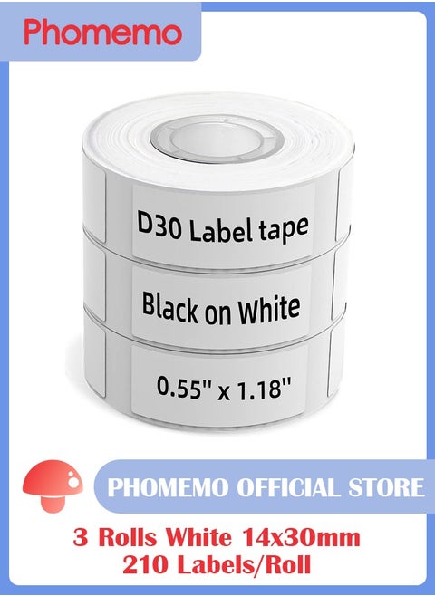 3 Rolls Multi-Purpose Square Self-Adhesive Label for D30/ Q30S Label Printer, 14x30mm, 210 Labels/Roll (White)