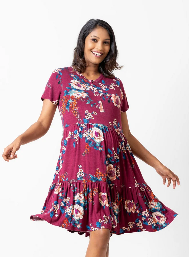 Aadaraya Aadaraya All-Over Floral Print Maternity Sleepshirt