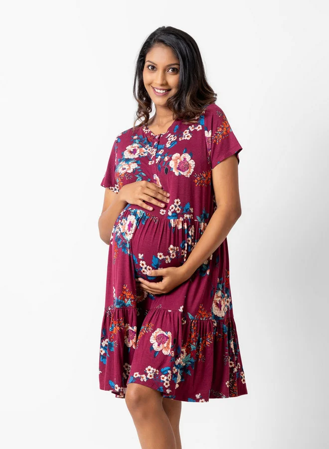 Aadaraya Aadaraya All-Over Floral Print Maternity Sleepshirt