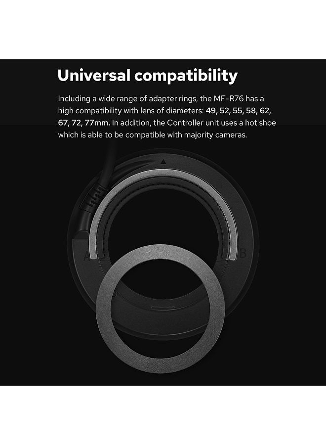 Godox MF-R76 Universal Macro Ring Flash Light GN14 10 Levels Adjustable Brightness with 8pcs Adapter Ring Large Capacity Battery Replacement
