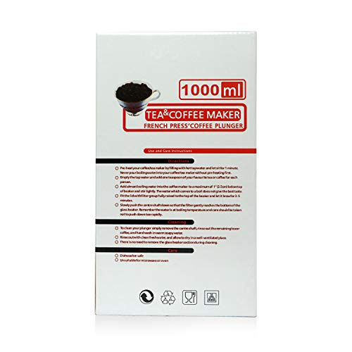 3D CREATIONS 1000ml stainless steel french press plunger filter coffee and tea maker - Image 5