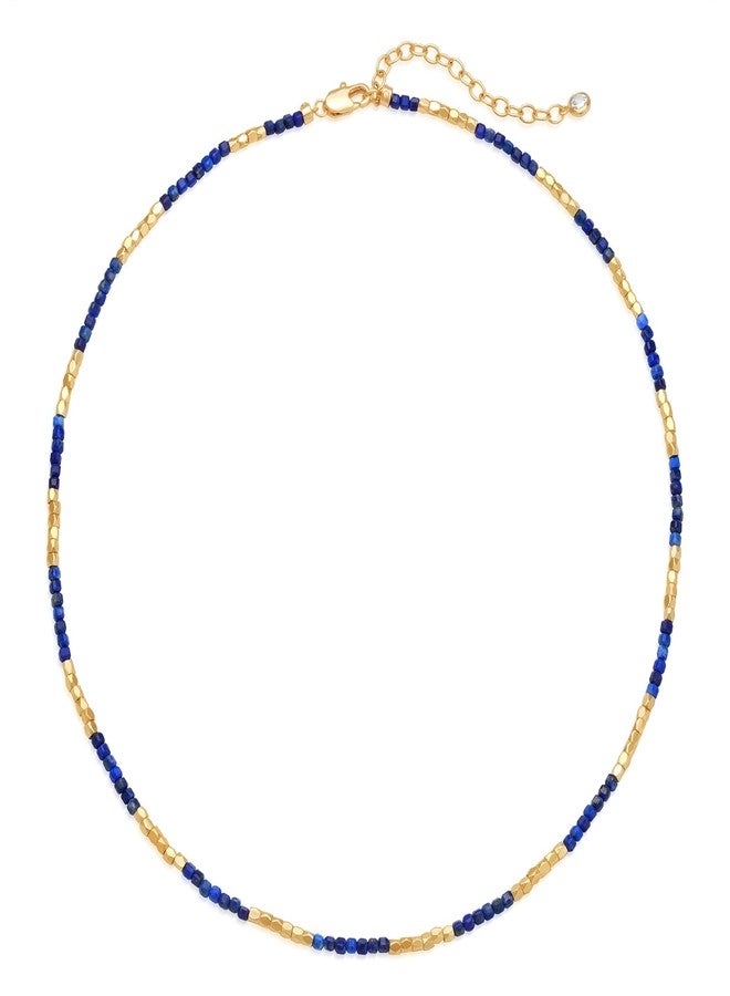 ميفيكو قلادة شوكر ذهبية رقيقة من ميفيكو للنساء، مطلية بالذهب عيار 18 قيراطًا، مرصعة بخرز لازورد غير منتظم، هدية مجوهرات مثالية لها - Image 1