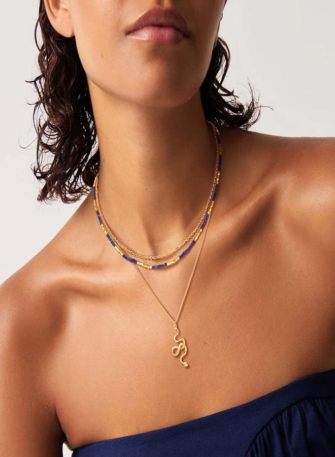 ميفيكو قلادة شوكر ذهبية رقيقة من ميفيكو للنساء، مطلية بالذهب عيار 18 قيراطًا، مرصعة بخرز لازورد غير منتظم، هدية مجوهرات مثالية لها - Image 2