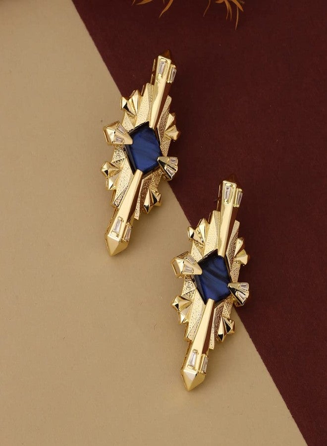 Shaze Gold Rhodium-Plated Cubic Zirconia Crosslight Drop Earrings For Women - Image 4