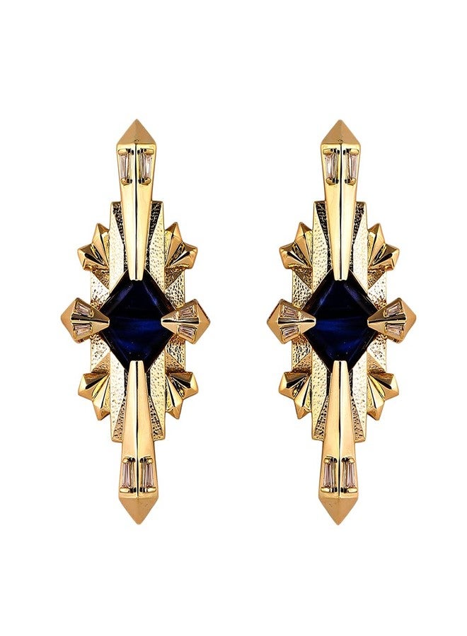 Shaze Gold Rhodium-Plated Cubic Zirconia Crosslight Drop Earrings For Women - Image 2