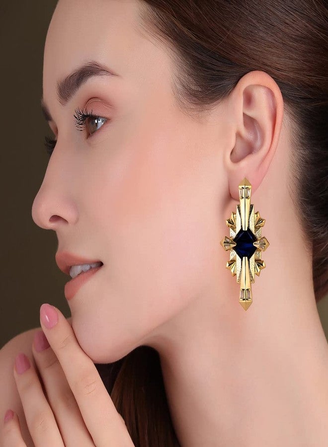 Shaze Gold Rhodium-Plated Cubic Zirconia Crosslight Drop Earrings For Women - Image 3