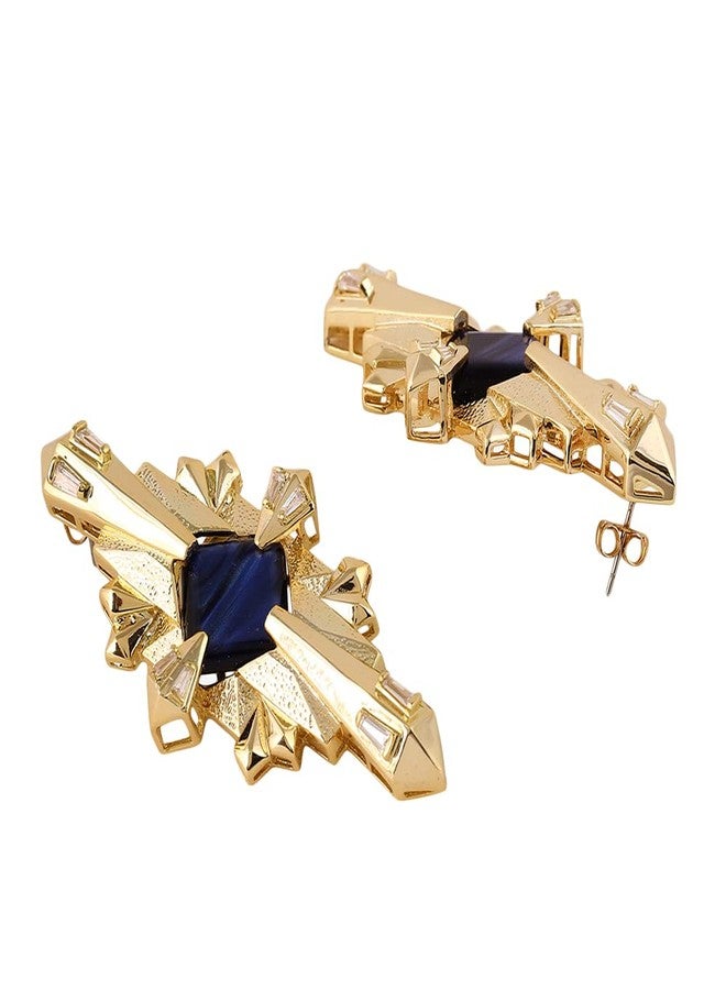 Shaze Gold Rhodium-Plated Cubic Zirconia Crosslight Drop Earrings For Women - Image 5