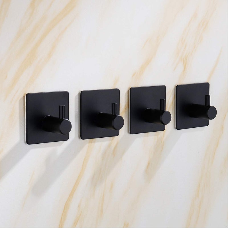 LOOGI Adhesive Hooks, Door Hooks Heavy Duty Towel Hooks Stick on Wall Waterproof Stainless Steel Robe Hanger for Hanging Bathroom Kitchen Home Black 4 Pack - Image 5
