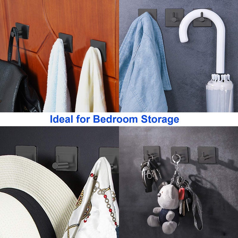 LOOGI Adhesive Hooks, Door Hooks Heavy Duty Towel Hooks Stick on Wall Waterproof Stainless Steel Robe Hanger for Hanging Bathroom Kitchen Home Black 4 Pack - Image 4