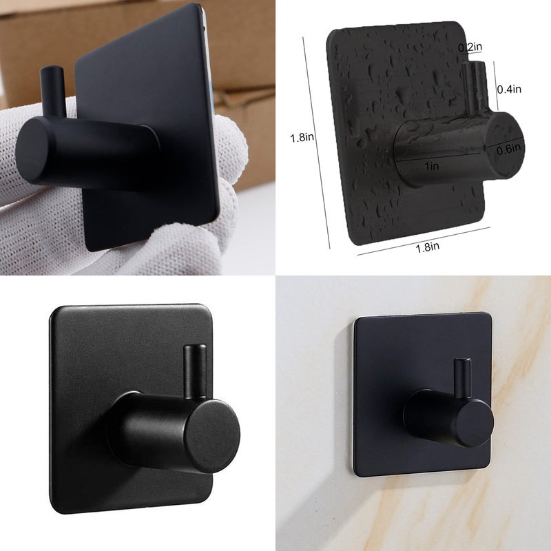 LOOGI Adhesive Hooks, Door Hooks Heavy Duty Towel Hooks Stick on Wall Waterproof Stainless Steel Robe Hanger for Hanging Bathroom Kitchen Home Black 4 Pack - Image 2