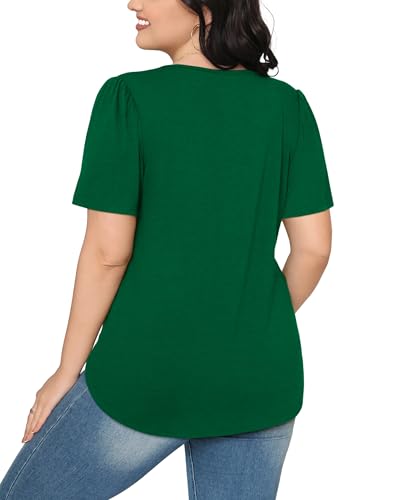 OFEEFAN Oversized T Shirts for Women Plus Size Short Sleeve Pleats Summer Tops Fashion Clothing Chirstmas Thanksgiving Outfits Green XXL - Image 5