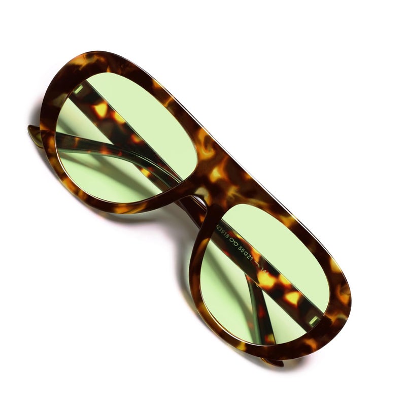 VANLINKER Retro Aviator Sunglasses for Women Chic Classic 70s Vintage Trendy 2025 Chunky Sun Glasses VL9865,Tortoise/Light Green - Image 1