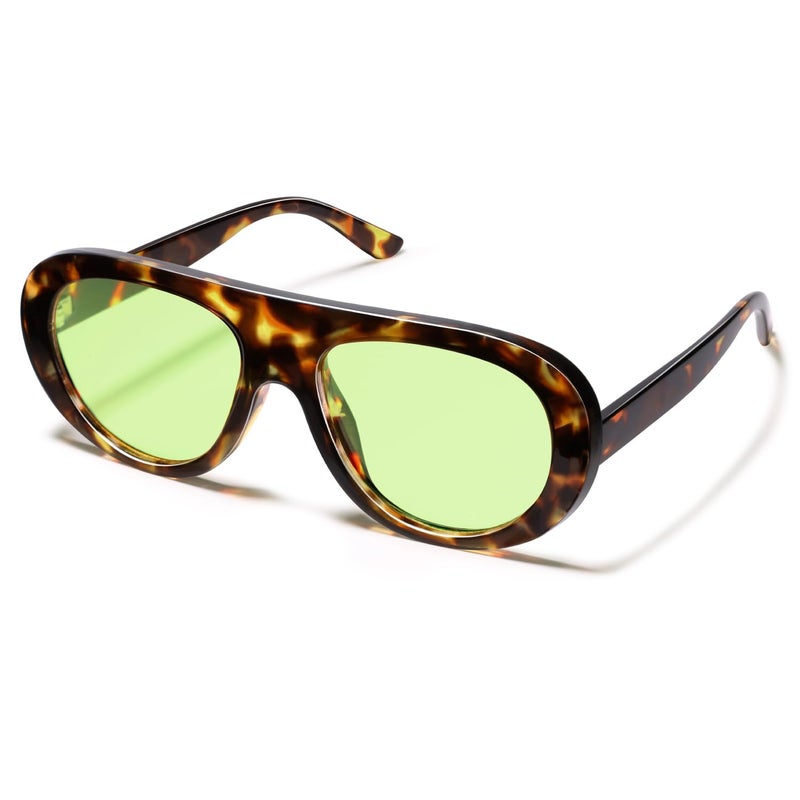 VANLINKER Retro Aviator Sunglasses for Women Chic Classic 70s Vintage Trendy 2025 Chunky Sun Glasses VL9865,Tortoise/Light Green - Image 3