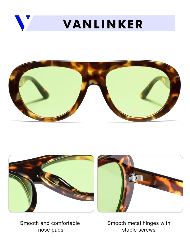 VANLINKER Retro Aviator Sunglasses for Women Chic Classic 70s Vintage Trendy 2025 Chunky Sun Glasses VL9865,Tortoise/Light Green - Image 4