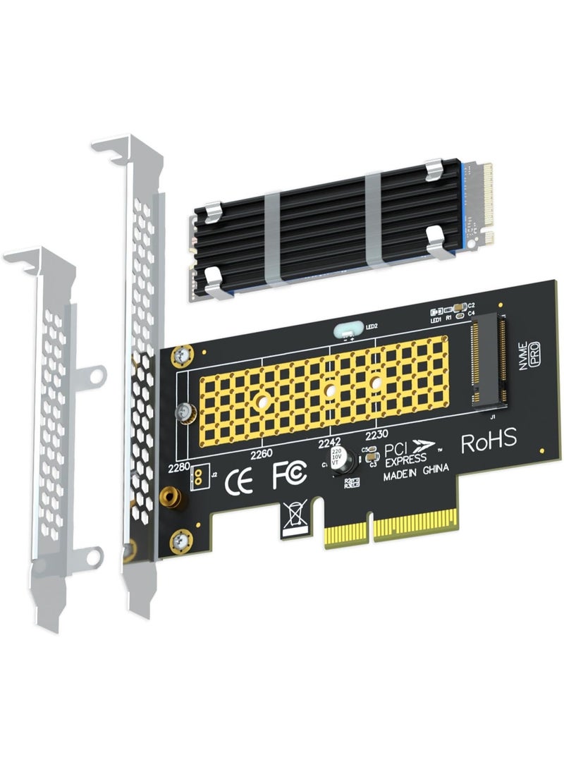 M.2 NVMe PCIe SSD Adapter with Heatsink – PCIe 3.0 x4 Expansion Card for High-Speed M.2 SSD Installation, Supports NVMe & AHCI, Desktop PC Upgrade Solution - Image 1