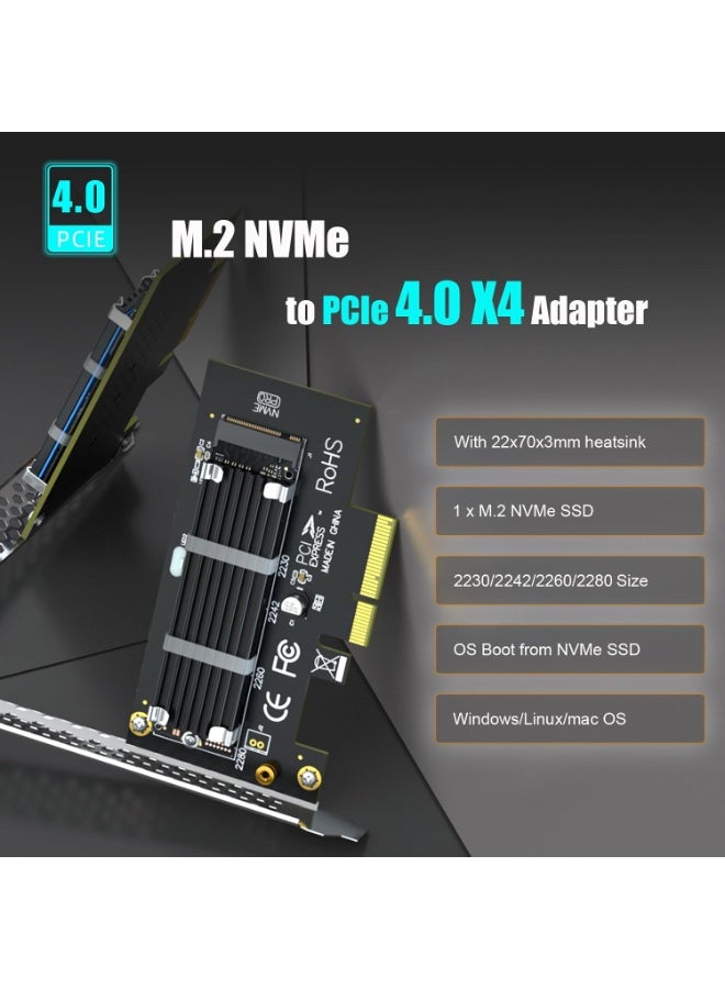 M.2 NVMe PCIe SSD Adapter with Heatsink – PCIe 3.0 x4 Expansion Card for High-Speed M.2 SSD Installation, Supports NVMe & AHCI, Desktop PC Upgrade Solution - Image 4