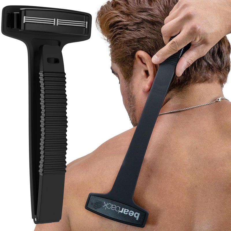 Bearback Body and Back Shaver for Men and Women - Back Razor and Groomer with Folding Long Handle, Triple Blade Pivoting Head - Mens Back Shaver for Easy Hair Removal - Image 1