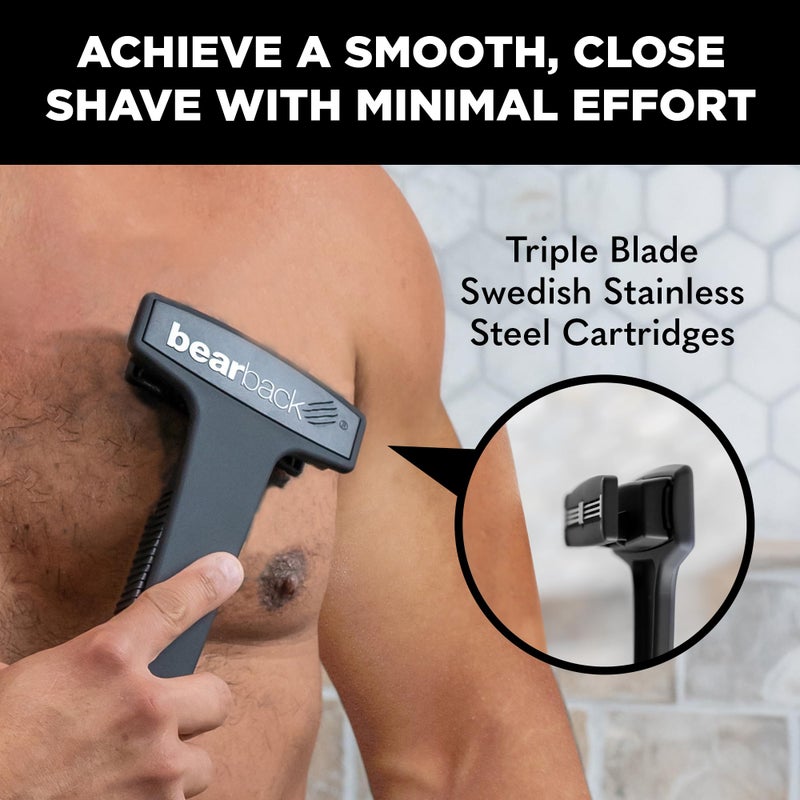 Bearback Body and Back Shaver for Men and Women - Back Razor and Groomer with Folding Long Handle, Triple Blade Pivoting Head - Mens Back Shaver for Easy Hair Removal - Image 4