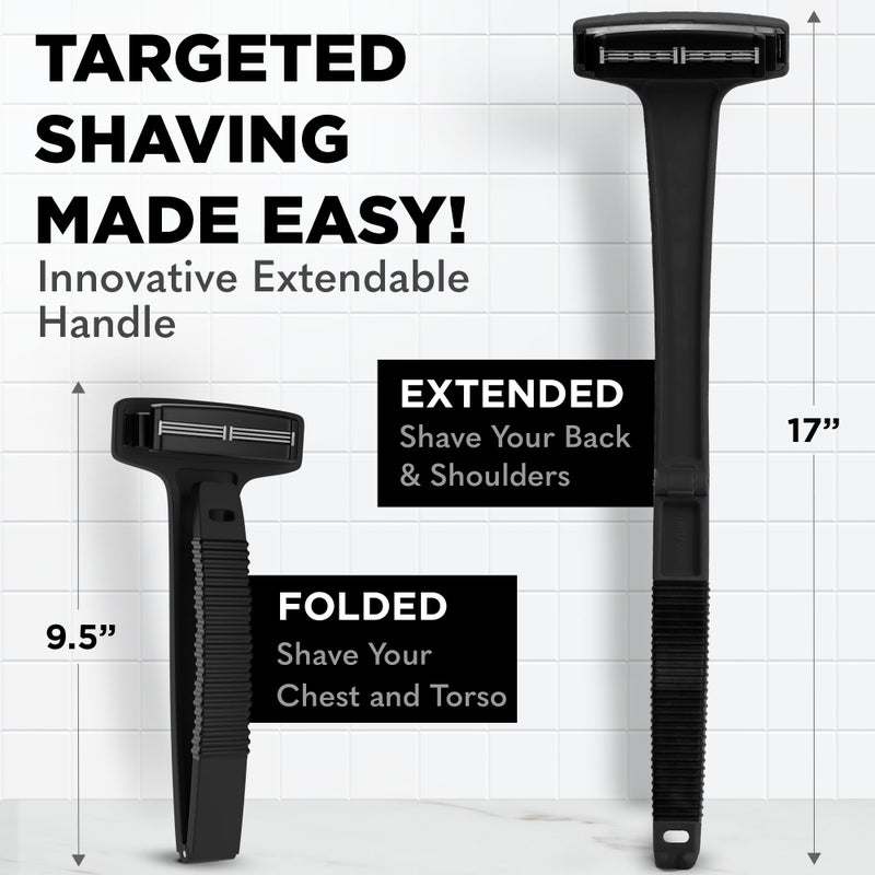 Bearback Body and Back Shaver for Men and Women - Back Razor and Groomer with Folding Long Handle, Triple Blade Pivoting Head - Mens Back Shaver for Easy Hair Removal - Image 3