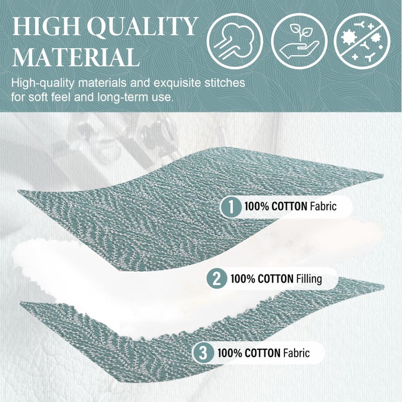 SahSahCasa Quilt Set King Size, 100% Cotton Quilt Bedding Set Bedspread, Botanical Pattern Solid Color Chic Lightweight Quilted Comforter for King Bed, White/Teal, All Season, 3 Pieces - Image 5