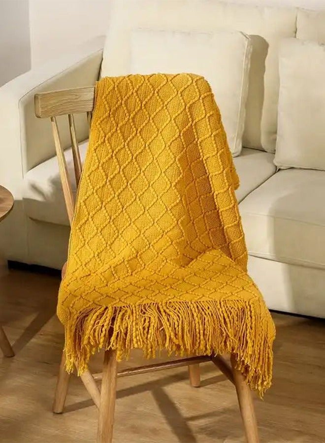 Loquat Soft Cozy Decorative Woven Throw Nordic Blanket with Tassels 3D Diamond Textured Lightweight Farmhouse Decor Plaid - Image 1