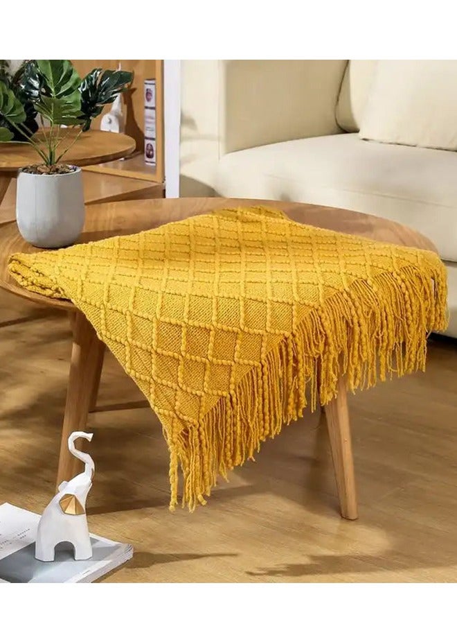 Loquat Soft Cozy Decorative Woven Throw Nordic Blanket with Tassels 3D Diamond Textured Lightweight Farmhouse Decor Plaid - Image 2