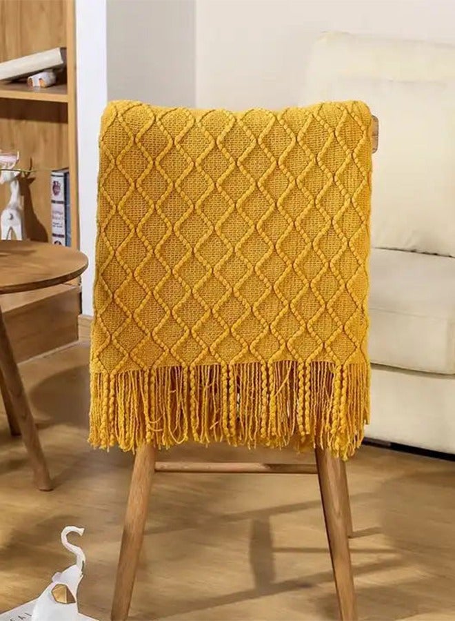 Loquat Soft Cozy Decorative Woven Throw Nordic Blanket with Tassels 3D Diamond Textured Lightweight Farmhouse Decor Plaid - Image 3