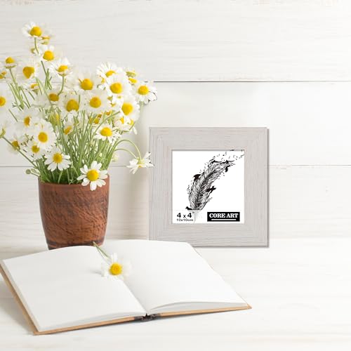 CORE ART إطار صور CORE ART 4x4، إطار خشبي يدوي ريفي أبيض مجموعة من 2، زجاج شبه مقسى عالي الدقة للعرض على الحائط أو الطاولة - Image 4