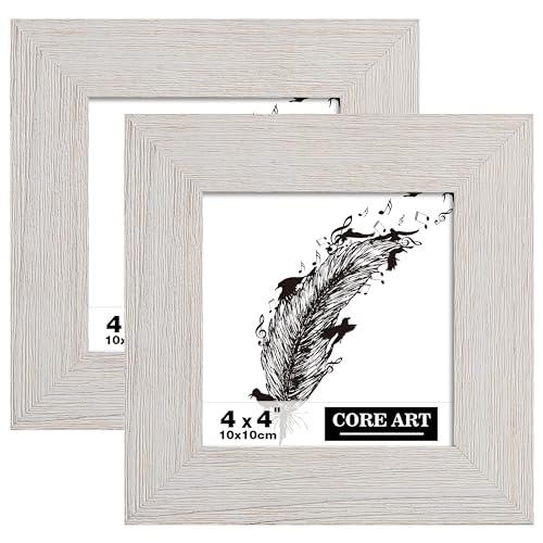 CORE ART إطار صور CORE ART 4x4، إطار خشبي يدوي ريفي أبيض مجموعة من 2، زجاج شبه مقسى عالي الدقة للعرض على الحائط أو الطاولة - Image 1