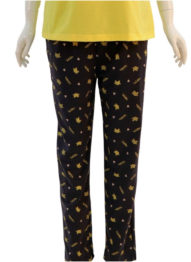 JOANNA - JOANNA Women's I Do What I Want Print Short Sleeve Shirt & Long Pants Pajama Set, Yellow - Image 1