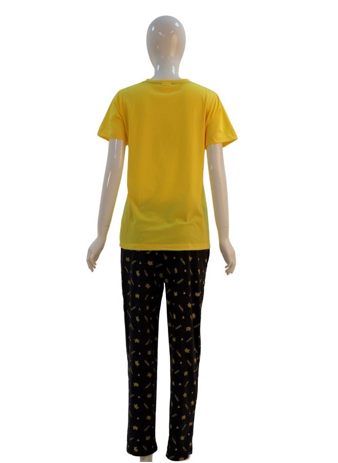 JOANNA - JOANNA Women's I Do What I Want Print Short Sleeve Shirt & Long Pants Pajama Set, Yellow - Image 1