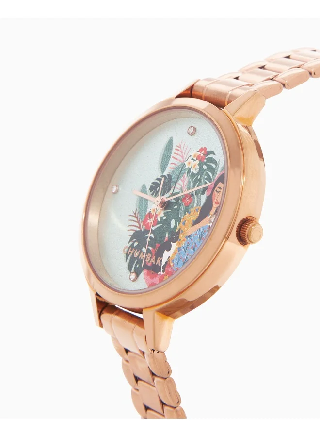 Chumbak TEAL BY CHUMBAK Women's Analog Rose Gold Metal Watch | Stainless Steel Link Strap (Live Slow), Teal