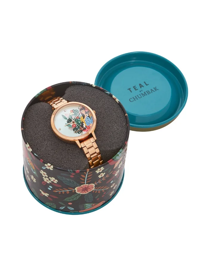 Chumbak TEAL BY CHUMBAK Women's Analog Rose Gold Metal Watch | Stainless Steel Link Strap (Live Slow), Teal