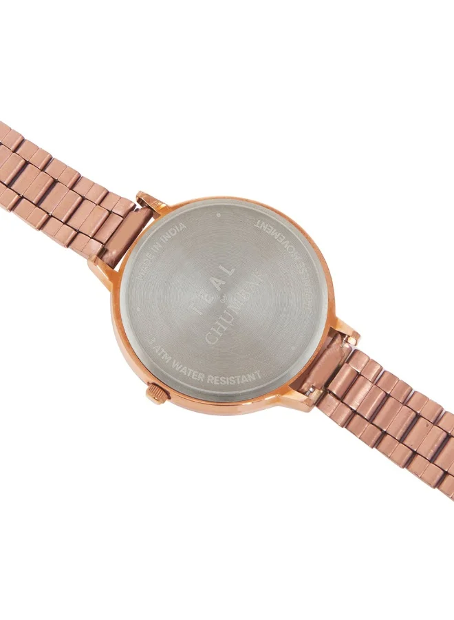 Chumbak TEAL BY CHUMBAK Women's Analog Rose Gold Metal Watch | Stainless Steel Link Strap (Live Slow), Teal