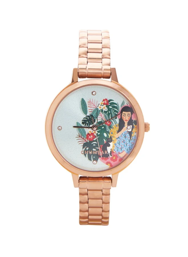 Chumbak TEAL BY CHUMBAK Women's Analog Rose Gold Metal Watch | Stainless Steel Link Strap (Live Slow), Teal