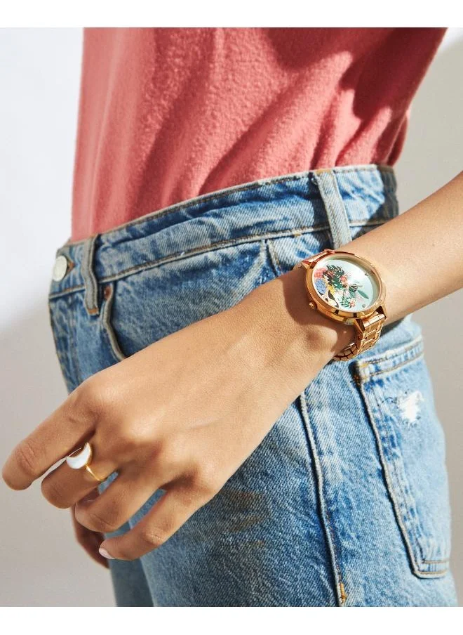 Chumbak TEAL BY CHUMBAK Women's Analog Rose Gold Metal Watch | Stainless Steel Link Strap (Live Slow), Teal