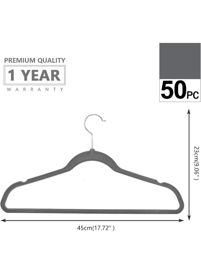 MIZGI Premium Velvet Hangers Heavyduty - Non Slip - Velvet Suit Hangers Gray - Chrome Hooks, Space Saving Clothes Hangers - Image 2