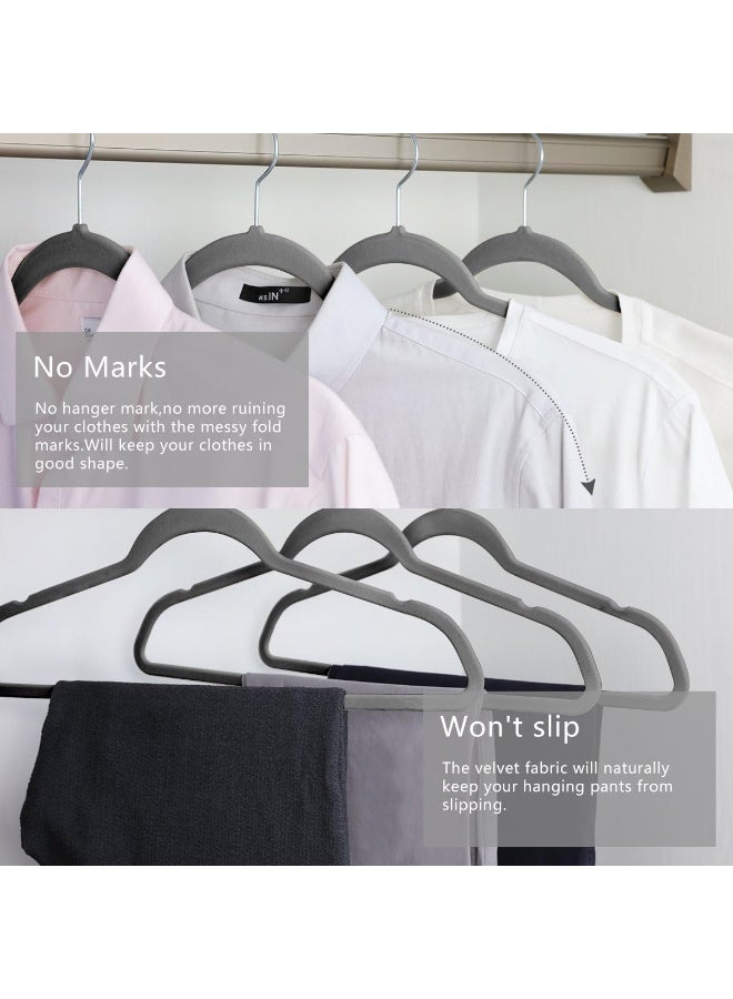 MIZGI Premium Velvet Hangers Heavyduty - Non Slip - Velvet Suit Hangers Gray - Chrome Hooks, Space Saving Clothes Hangers - Image 4