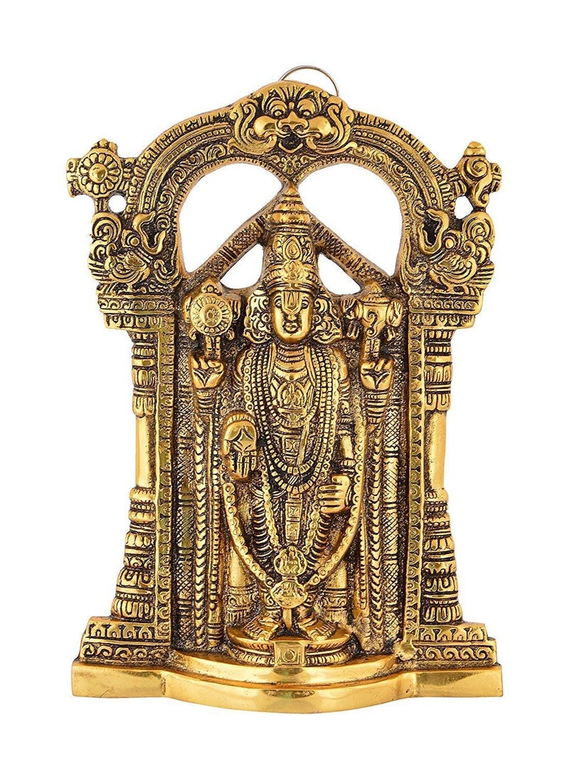Denique Metal Wall Hanging God Tirupati BalajiSri Venkateswara IdolSpiritual Home Dcor Gifts Statue for Pooja Gift Living Room Mandir Decor Gold Color1Pieace - Image 1
