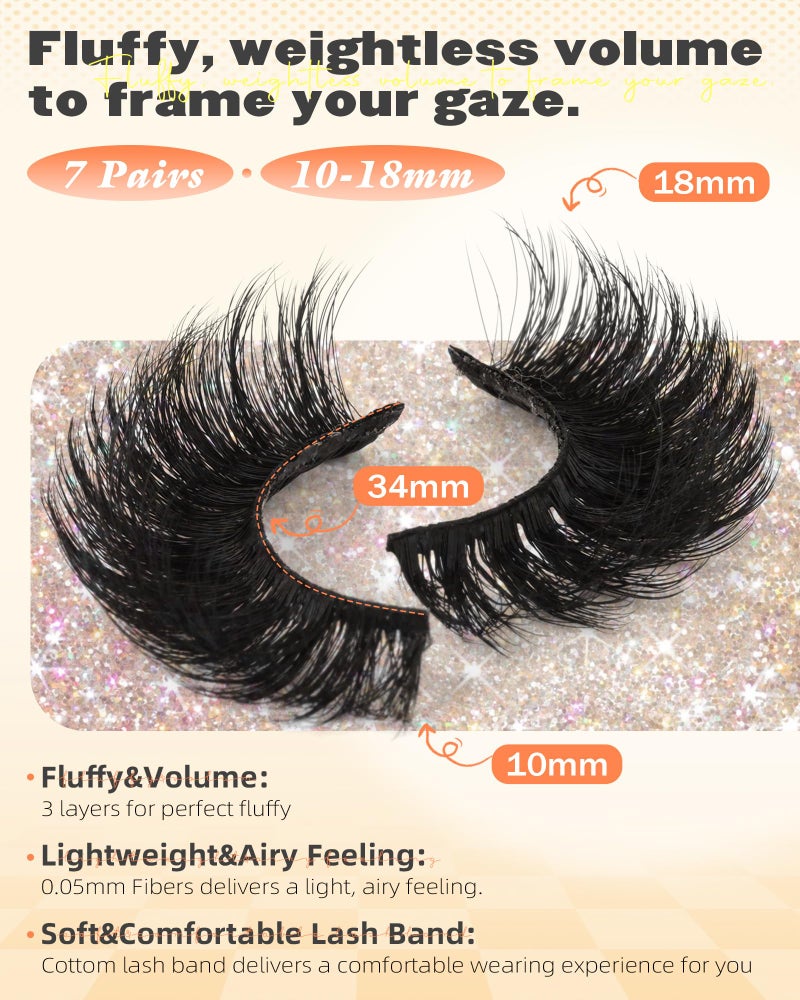 Boahankuke False Eyelashes Full Mink Lashes Long Eyelashes 200D Wispy Thick Russian Strip Lashes Cat Eye Volume Lash Strips D Curvature Dramatic 7 Pairs Fake Lash Extensions by Boahankuke - Image 2