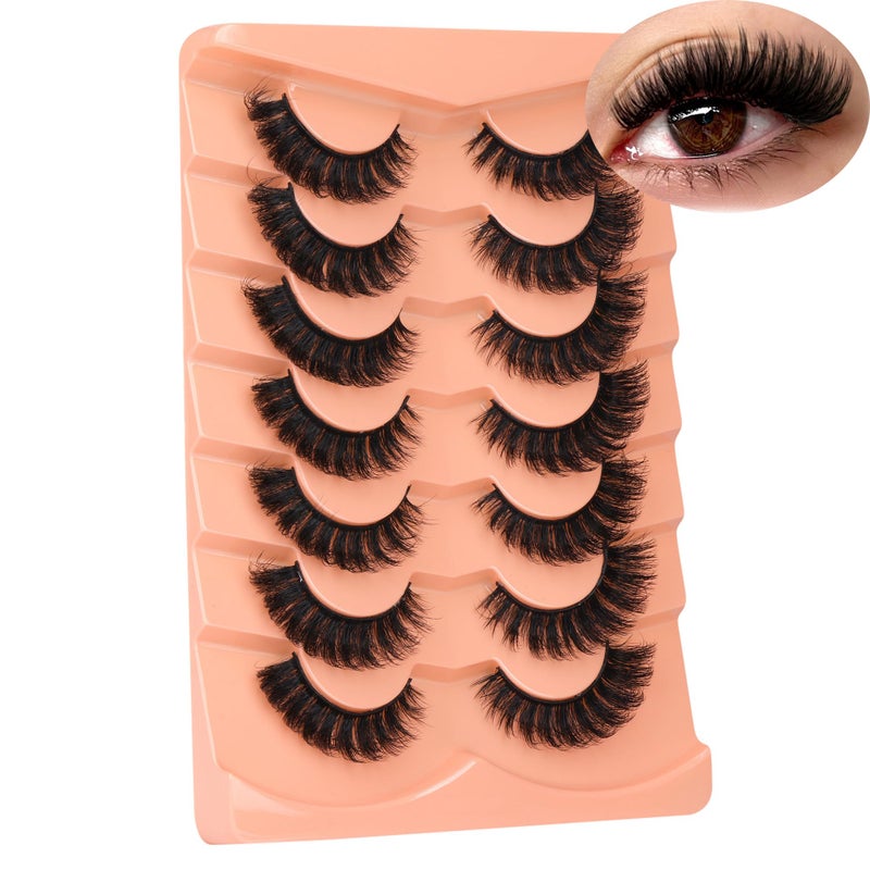 Boahankuke False Eyelashes Full Mink Lashes Long Eyelashes 200D Wispy Thick Russian Strip Lashes Cat Eye Volume Lash Strips D Curvature Dramatic 7 Pairs Fake Lash Extensions by Boahankuke - Image 1