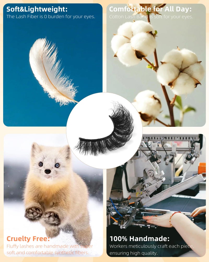 Boahankuke False Eyelashes Full Mink Lashes Long Eyelashes 200D Wispy Thick Russian Strip Lashes Cat Eye Volume Lash Strips D Curvature Dramatic 7 Pairs Fake Lash Extensions by Boahankuke - Image 5