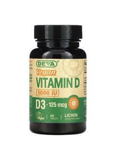 Deva Deva, Vegan Vitamin D3, 125 mcg (5,000 IU), 90 Tablets  - Image 1