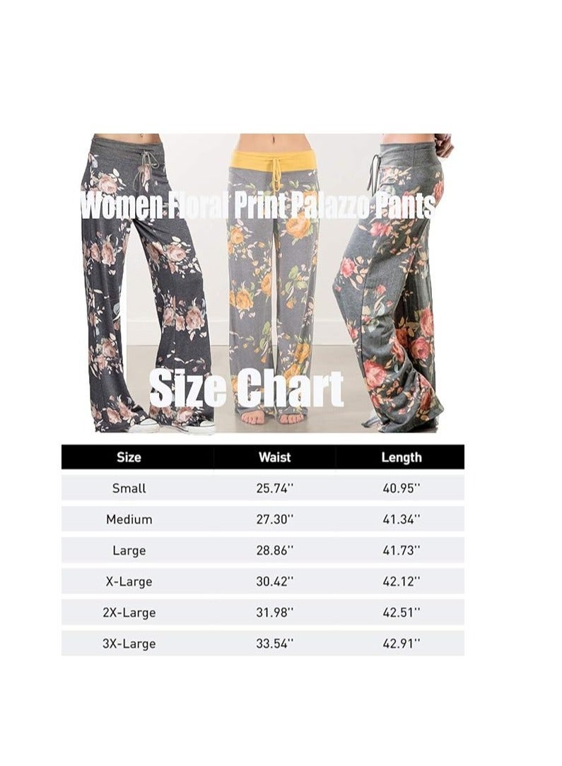 iChunhua Women's Comfy Stretch Floral Print Drawstring Palazzo Wide Leg Lounge Pant - Image 3