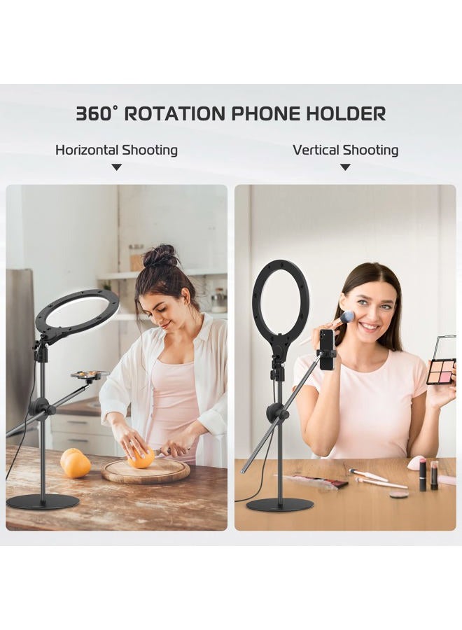 Ulanzi [Upgraded Base] ULANZI Overhead Phone Mount with 10" Selfie Ring Light, Tabletop Light Stand with 360° Shooting Arm, 3500k-6500K Dimmable Ring Light for Video Recording, Live Stream, Portrait & Makeup  - Image 2
