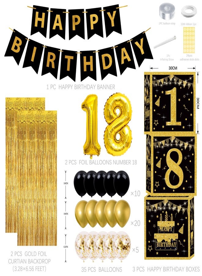jenmir 18th Birthday Decorations for Boys Girls, (Total 70pcs) black and gold happy 18th birthday Banner, Pennant, Hanging Swirl, Foil Backdrops, party balloons, props photos, 18th birthday Sash - Image 2