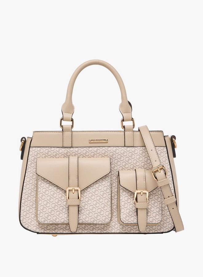 سيليست حقيبة يد بطبعة شعار مع حزام قابل للفصل وإغلاق بسحاب - Image 1