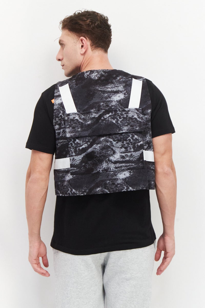 TRIBE OF 6 Men Embroidered Logo Vest Jacket, Black - Image 3