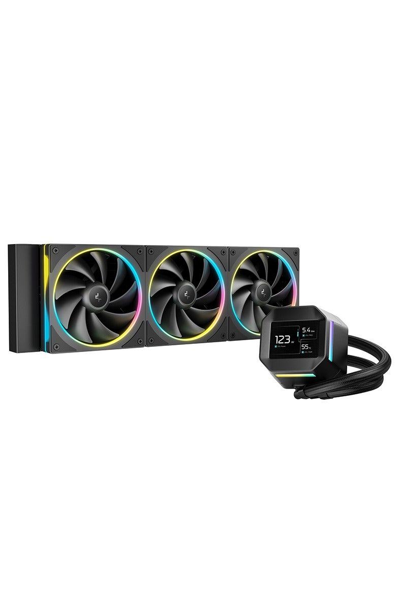 DEEPCOOL LM360 360mm AIO Liquid CPU Cooler, 6th Gen Pump, 3x 120mm ARGB PWM Fans, 2.4" IPS LCD Screen (MP4/GIF/Stats Display), Anti-Leak Tech, White Color, Intel & AMD Compatible, Quiet Operation ≤36.07 dB, 410mm Tubing, Gen 6 FOC Motor, Custom Display via DeepCreative Software, Black | R-LM360-BKDMMC-1  - Image 2