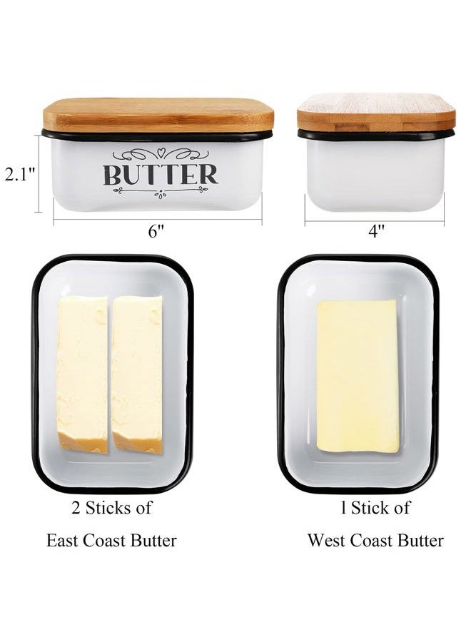 Yesland Butter Dish with Wooden Lid - Unbreakable Enamel Butter Container - Large Vintage Farmhouse Style Butter Keeper for 2 Sticks of Butter East or 1 West Coast Butter(White and Brown) - Image 2